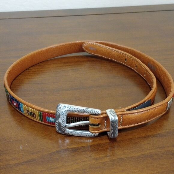 Brighton Skinny Beaded Leather Belt, Size M/32 - Vintage! main image 12